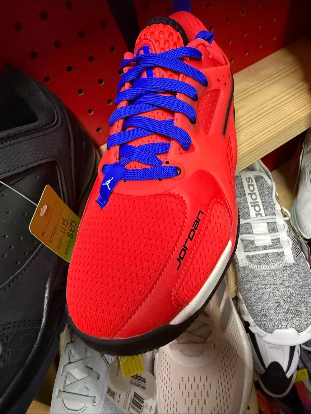 Jordan Men's Athletic Shoes Red with Blue Laces